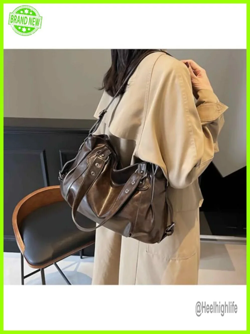 Y2K Soft Vegan Faux Leather Hobo Shoulder Bag Large Capacity Crossbody Purse